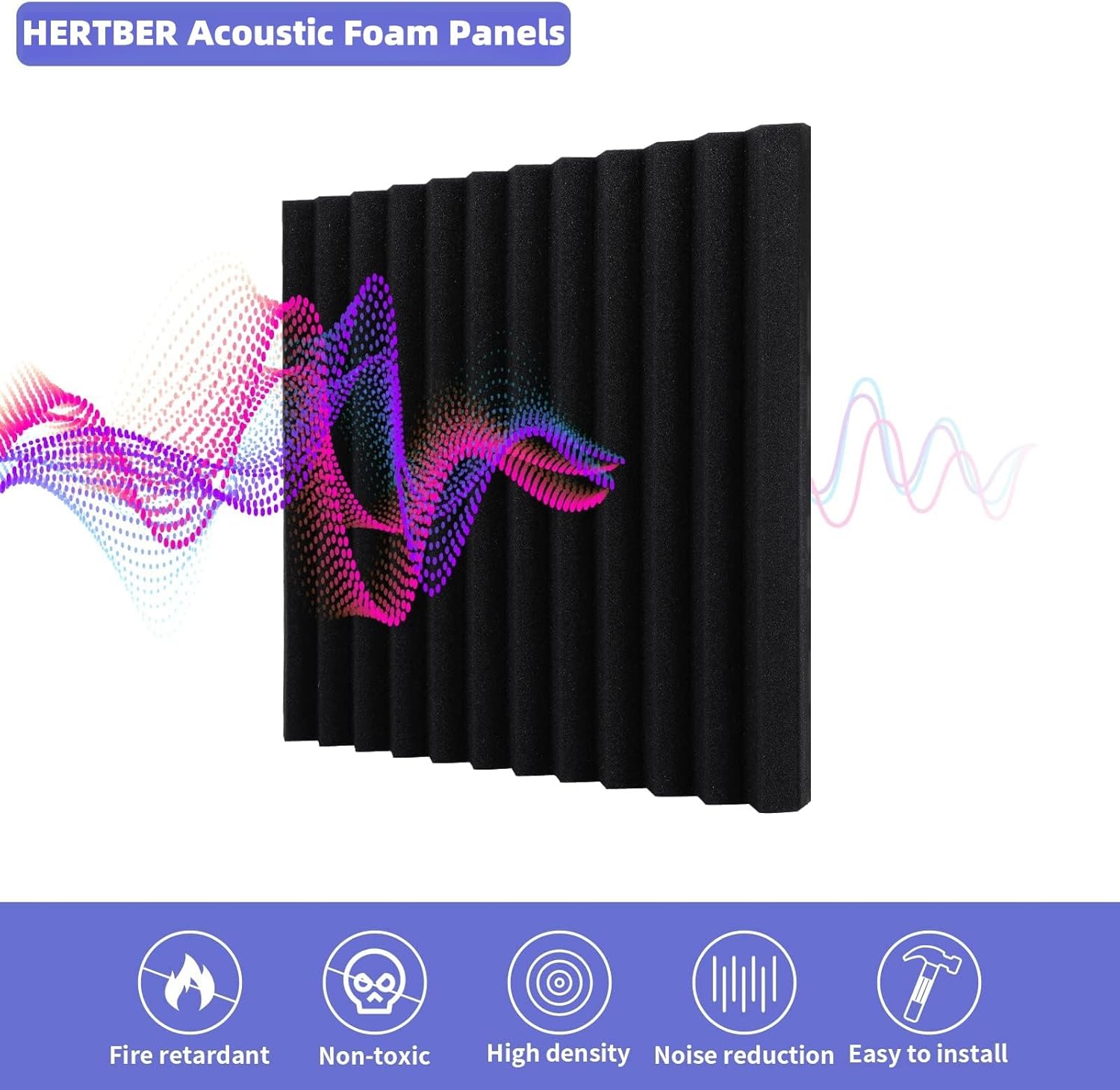 Herbter Acoustic Foam Panels — 24-Pack, Self-Adhesive, Black