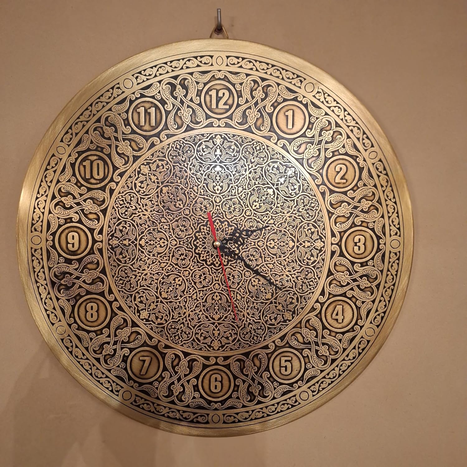 Handcrafted Round Wall Clock — Antique Gold Brass, 14", Home & Office Decor