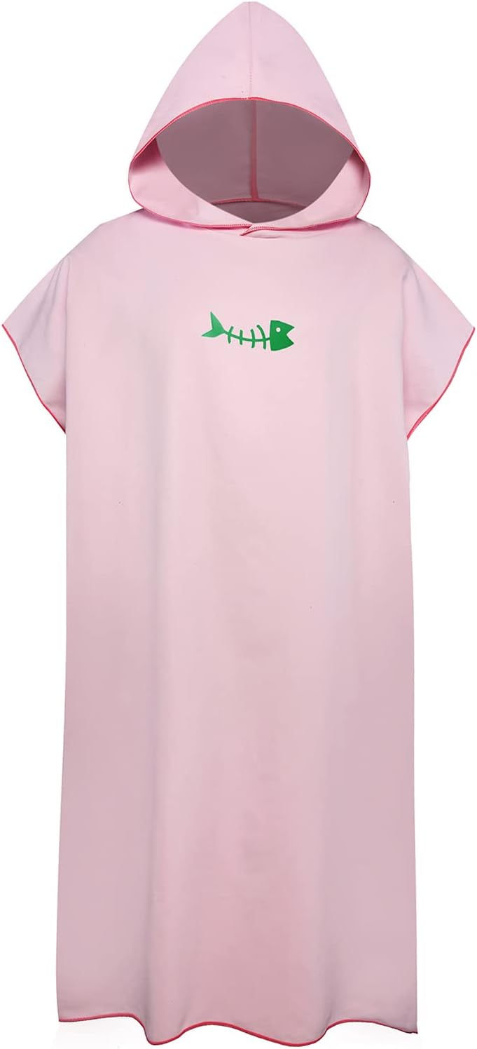 Morelean Quick-Dry Microfiber Beach Poncho — Hooded, Pink