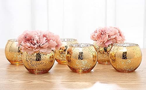 Lynnsdecor 6-Piece Vase Set — Glossy Round Vases, Gold & Silver, Size M