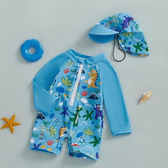 Toddler One-Piece UV 50+ Swimsuit with Hat