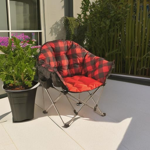 Guide Gear Oversized Club Camping Chair — Padded, Foldable, 500 lbs Capacity, Red Plaid
