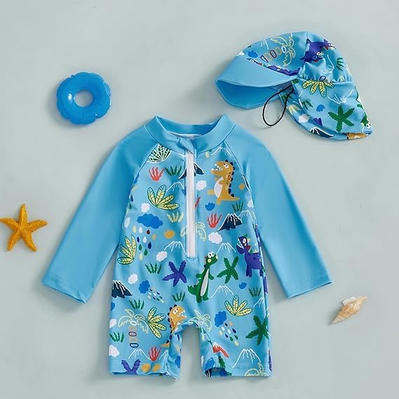 Toddler One-Piece UV 50+ Swimsuit with Hat