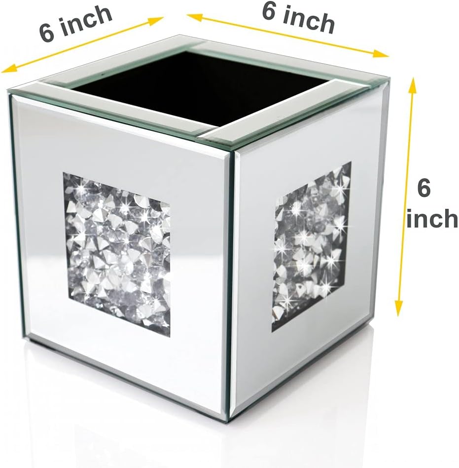 Diamond-Crushed Mirrored Glass Vase — 6"x6"x6", Silver Crystal Decor