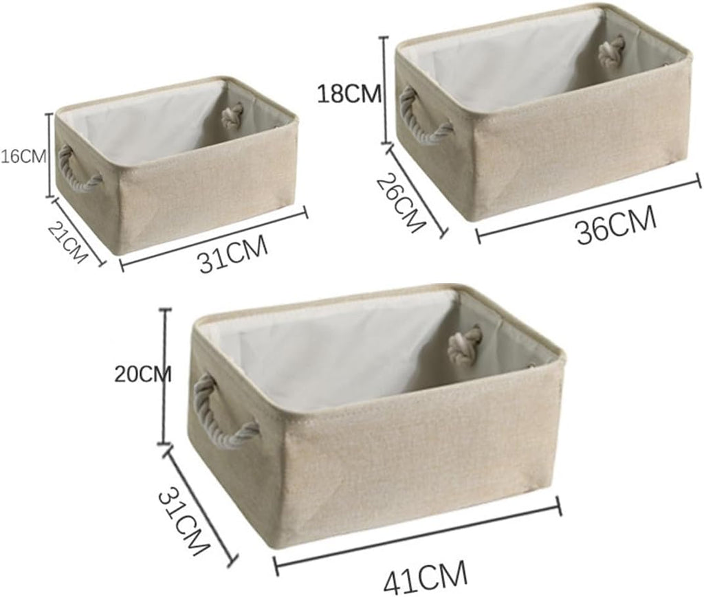 ECVV Foldable Rectangular Storage Basket with Handles, Beige