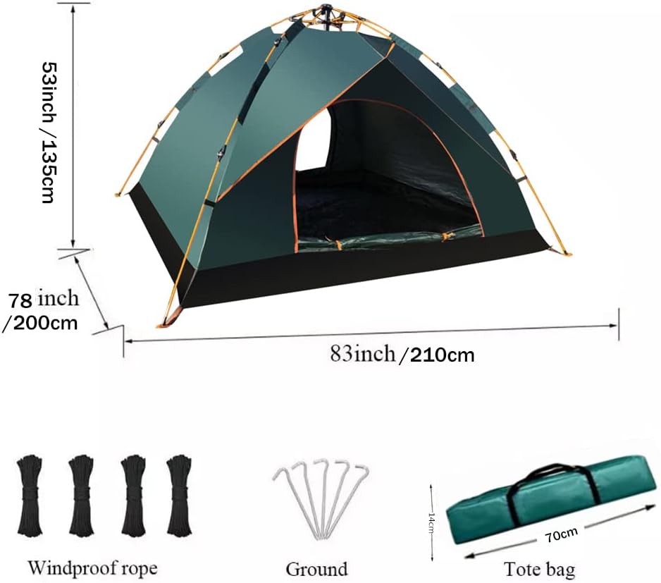 DMG Instant Camping Tent — 3-4 Person, Waterproof & UV-Proof, Green