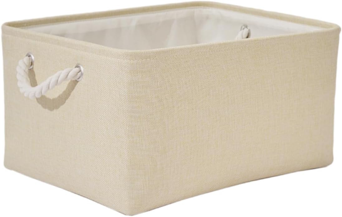 ECVV Foldable Rectangular Storage Basket with Handles, Beige