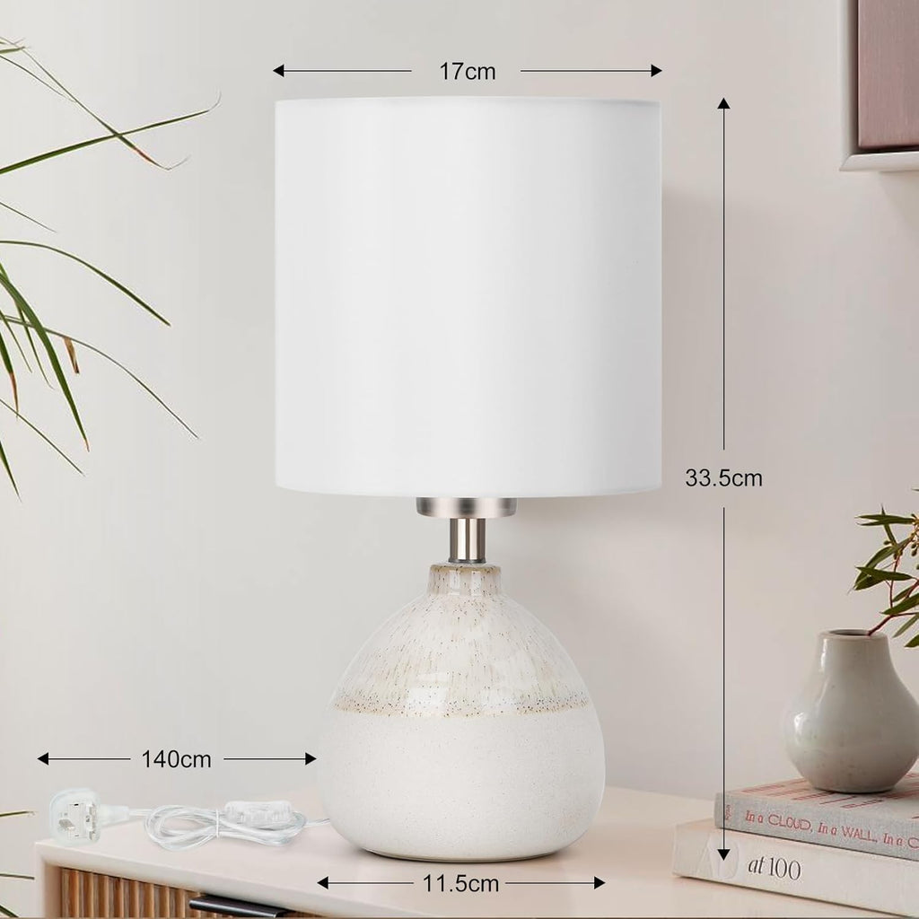 Infanor Ceramic Bedside Table Lamp — Rustic Design with White Shade, 5W LED Included