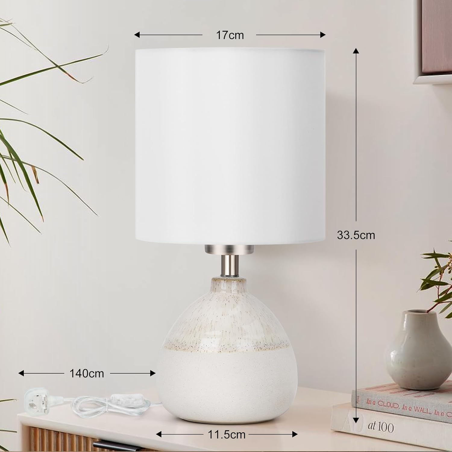 Infanor Ceramic Bedside Table Lamp — Rustic Design with White Shade, 5W LED Included