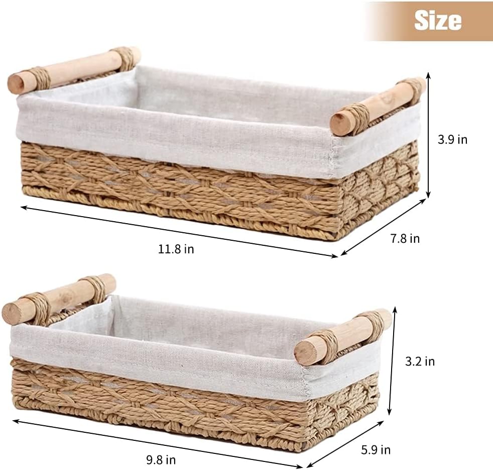 NEUB 2-Piece Woven Storage Baskets for Shelves and Tables, Beige