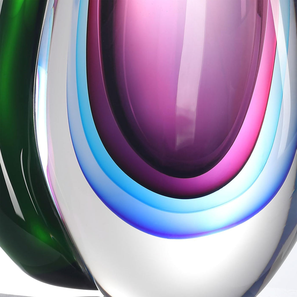 LuxuryLane Hand-Blown Sommerso Glass Vase — Teardrop Design, Multicolor, 24 cm