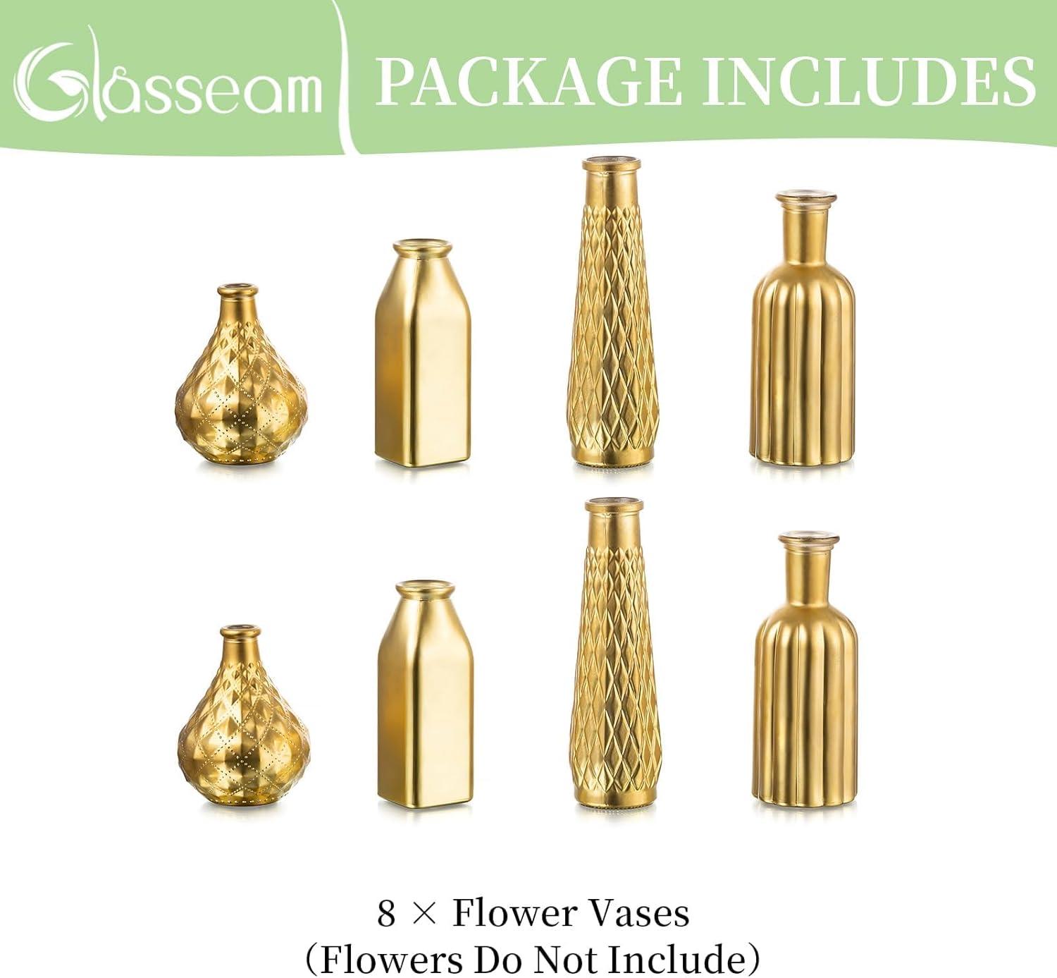 Glaciam 8-Piece Gold Glass Vase Set — Vintage Cylindrical Centerpieces