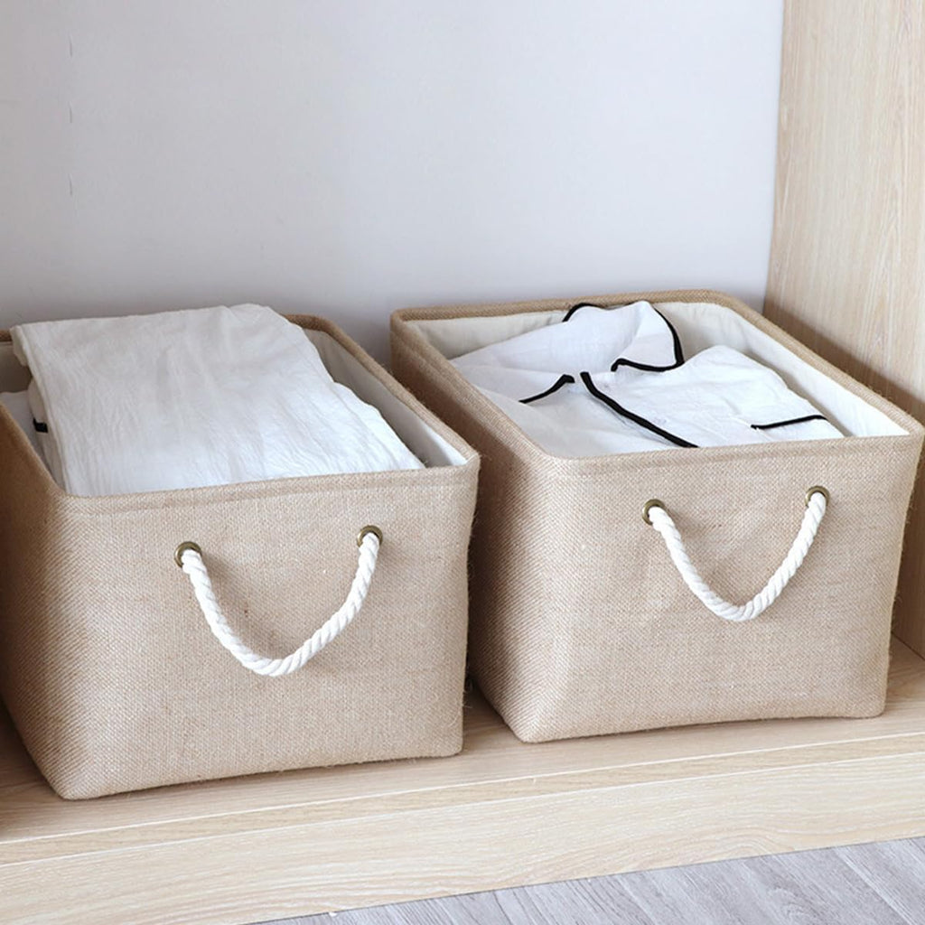 ECVV Foldable Rectangular Storage Basket with Handles, Beige