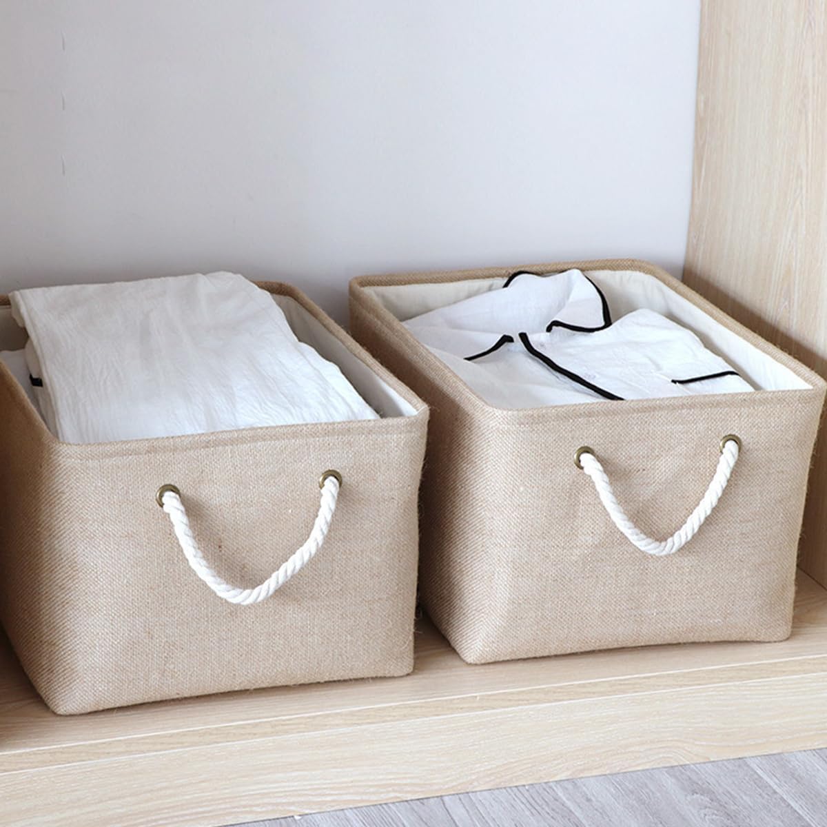 ECVV Foldable Rectangular Storage Basket with Handles, Beige