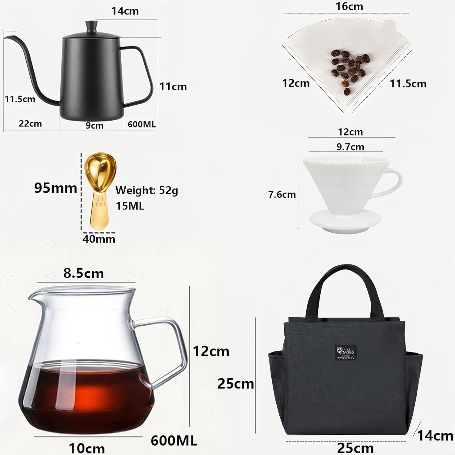 GeorgeSkid Pour Over Coffee Set – V60, Filters, Kettle, Scoop