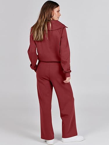 Enrabess Women's 2-Piece Lounge Set — Half-Zip Sweatshirt & Wide-Leg Pants