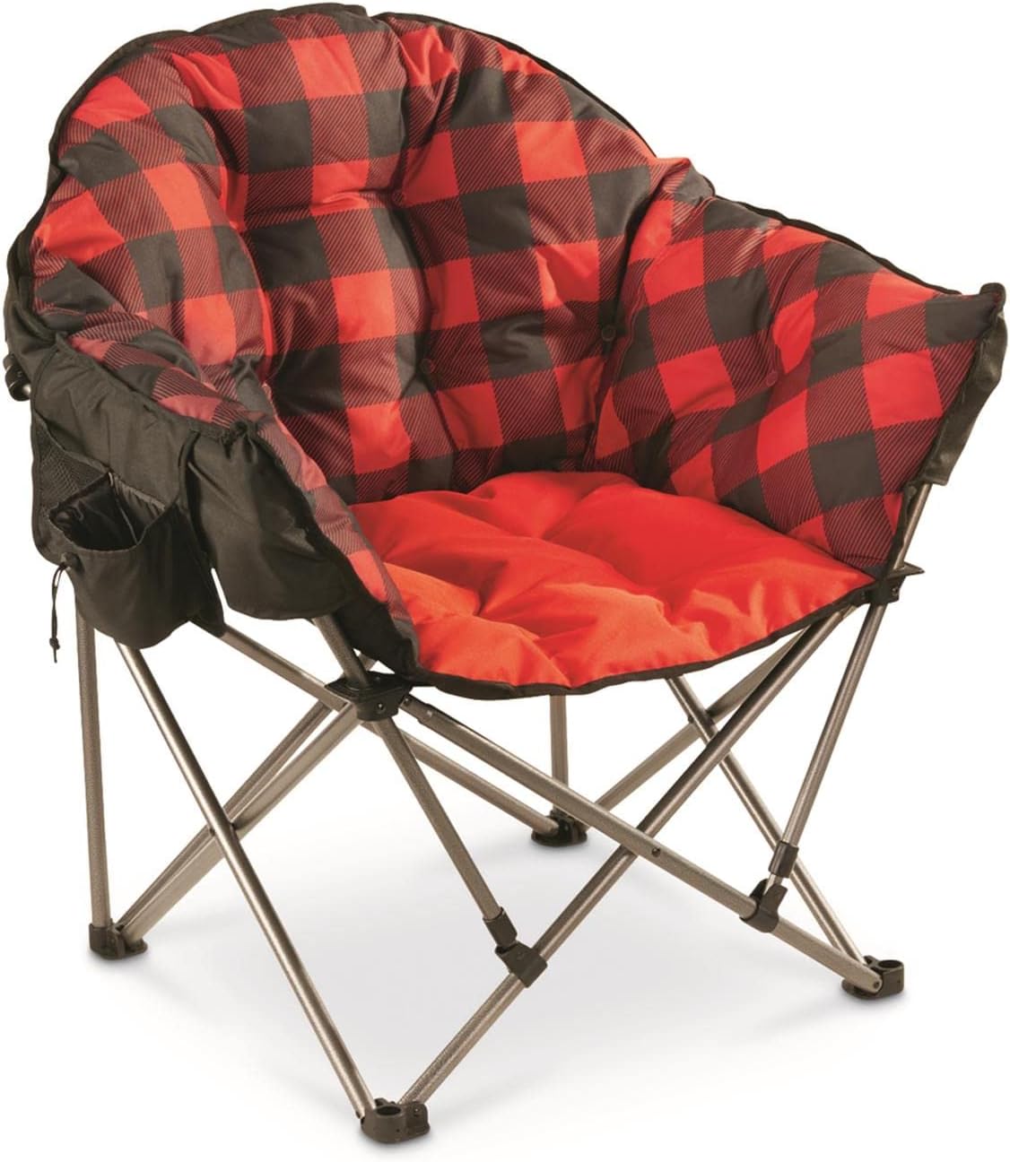 Guide Gear Oversized Club Camping Chair — Padded, Foldable, 500 lbs Capacity, Red Plaid