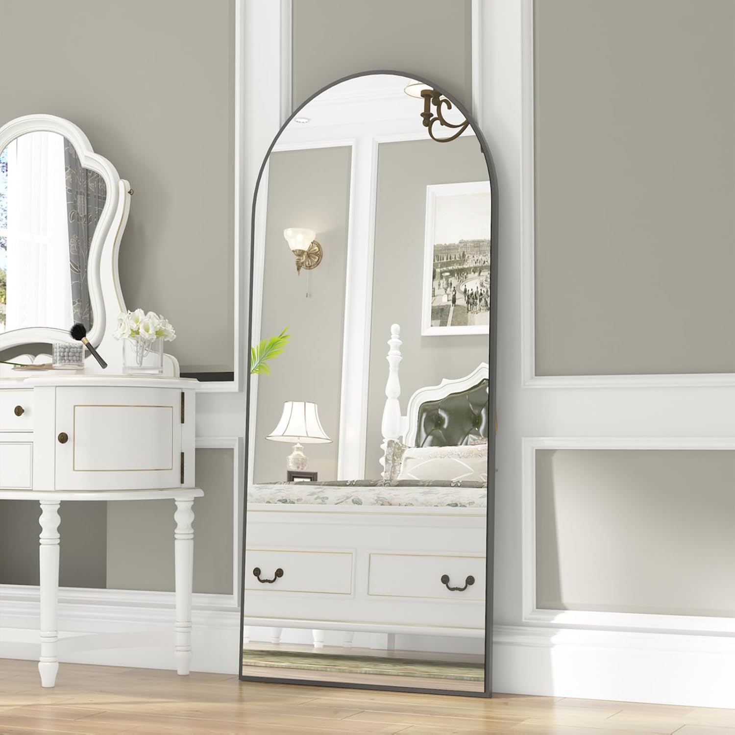 Caslando Arched Full-Length Floor Mirror — 165x60 cm, Black Frame