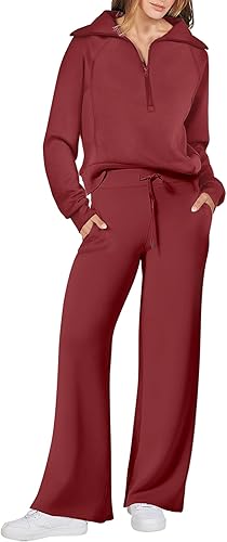 Enrabess Women's 2-Piece Lounge Set — Half-Zip Sweatshirt & Wide-Leg Pants