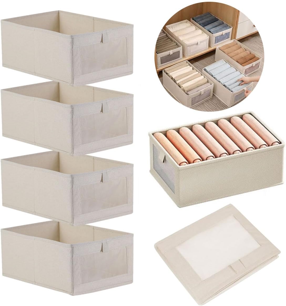 ECVV 4-Pack Foldable Clothing Storage Boxes with Clear Window