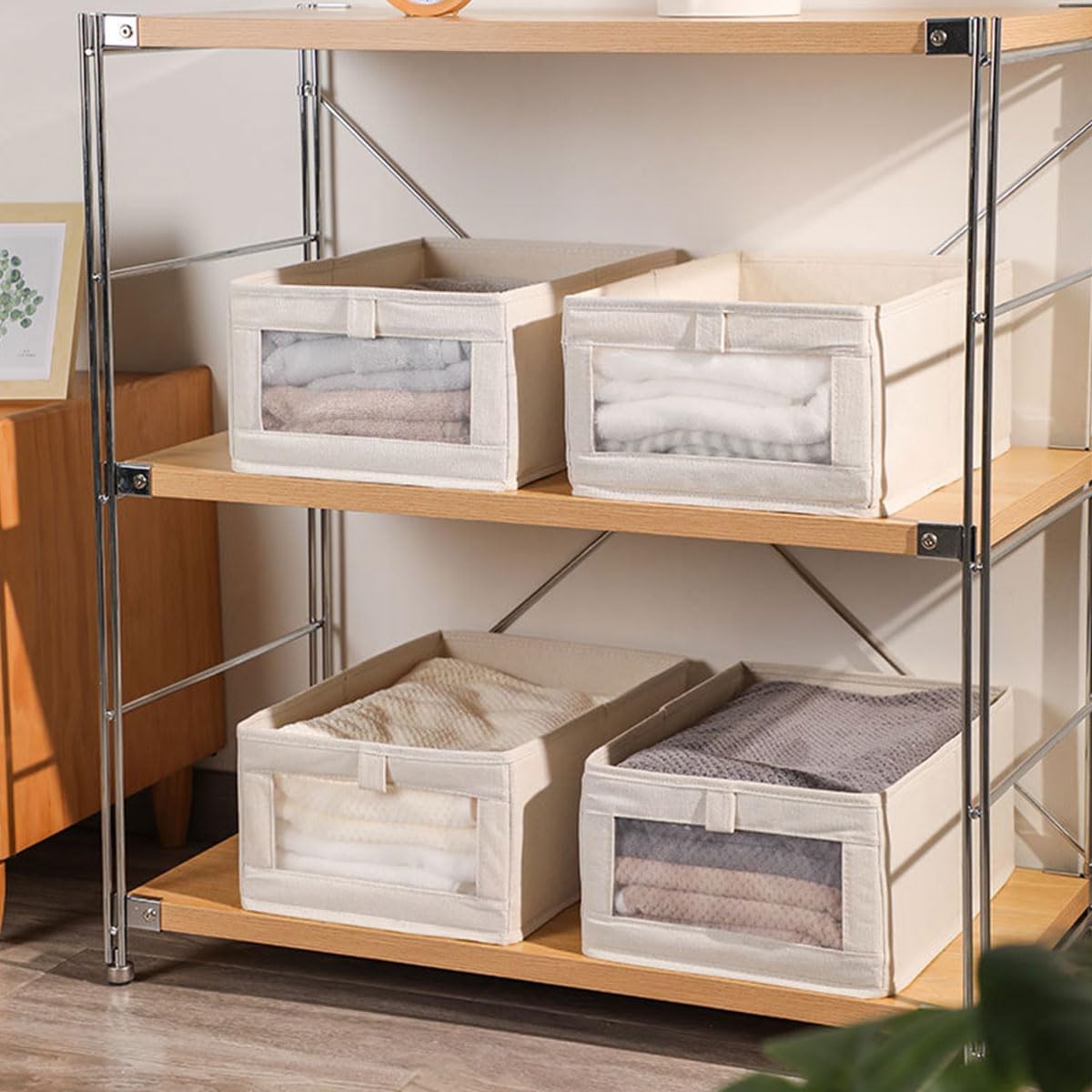 ECVV 4-Pack Foldable Clothing Storage Boxes with Clear Window