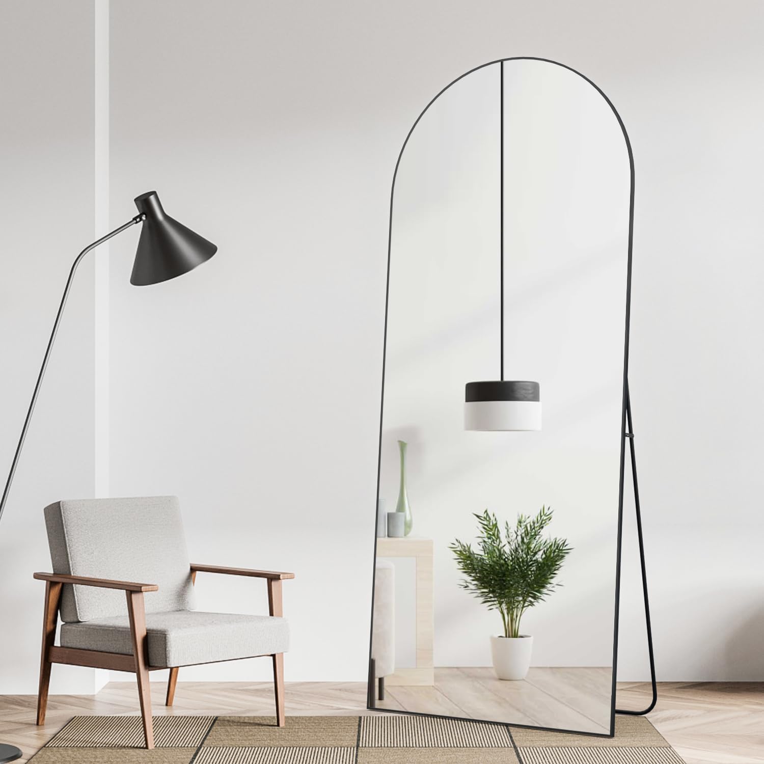 Caslando Arched Full-Length Floor Mirror — 165x60 cm, Black Frame