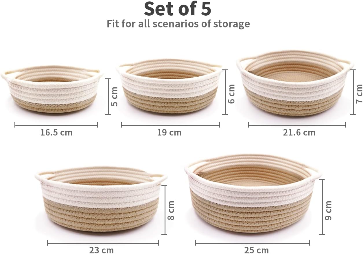 5-Piece Woven Cotton Rope Storage Basket Set