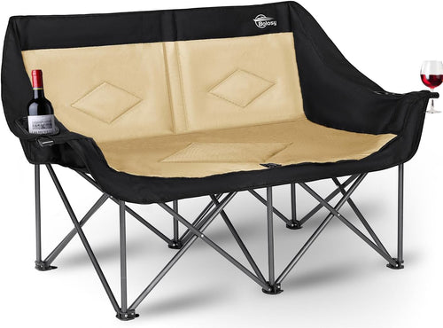 2-Person Folding Camping Loveseat — Heavy Duty, Supports 650 lbs, Beige