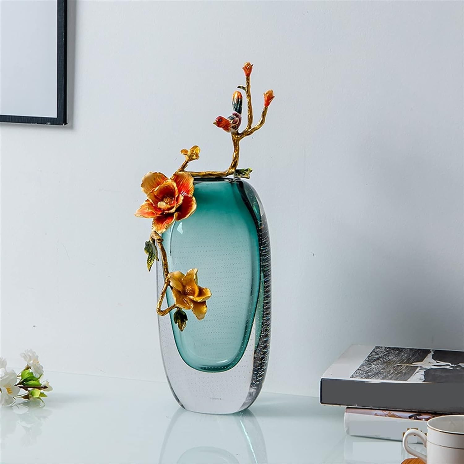 Luxury Chinese-Style Glass Flower Vase — Colorful Enamel, Thick Crystal Design