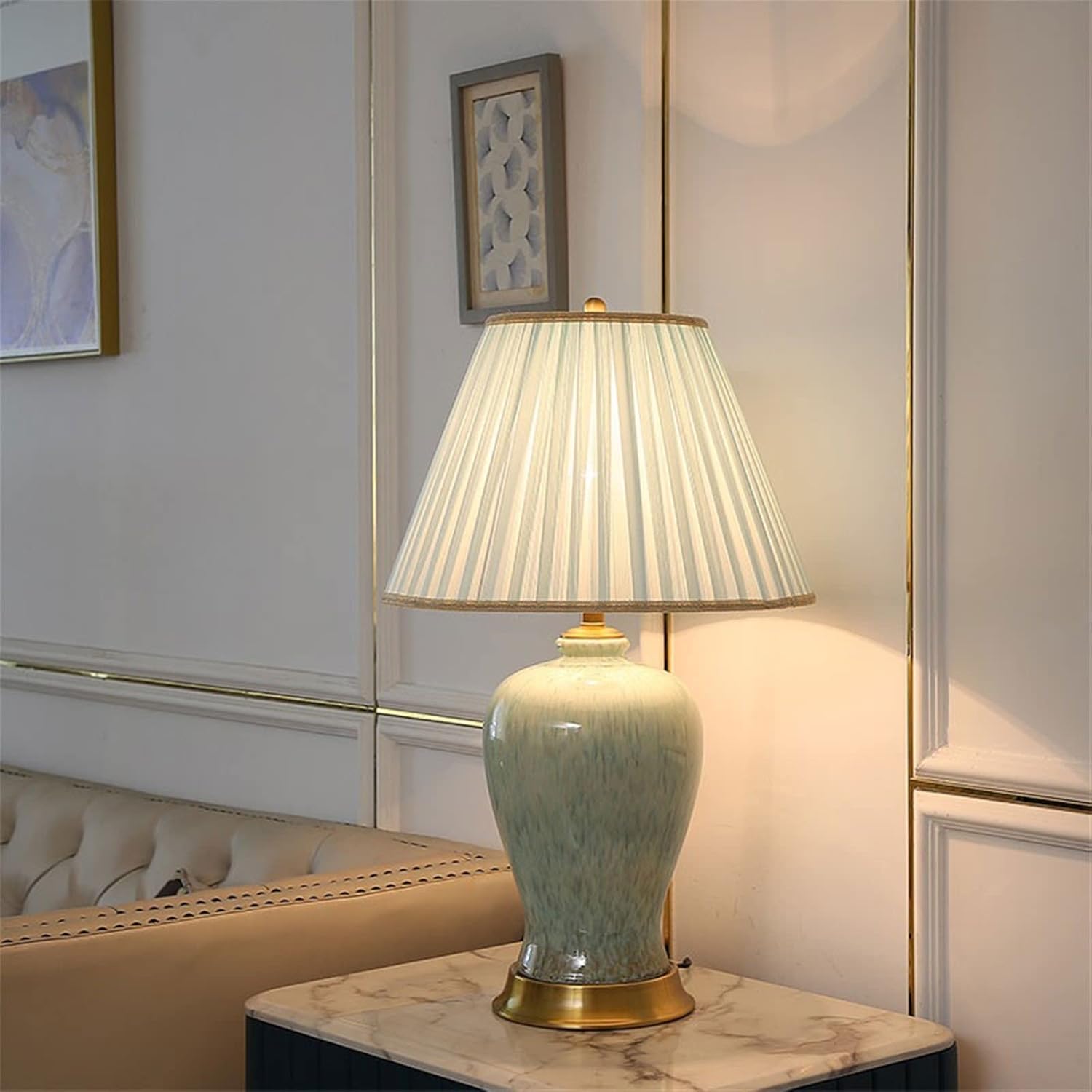 Modern Luxury Ceramic Bedside Table Lamp — Gold, Brass Base