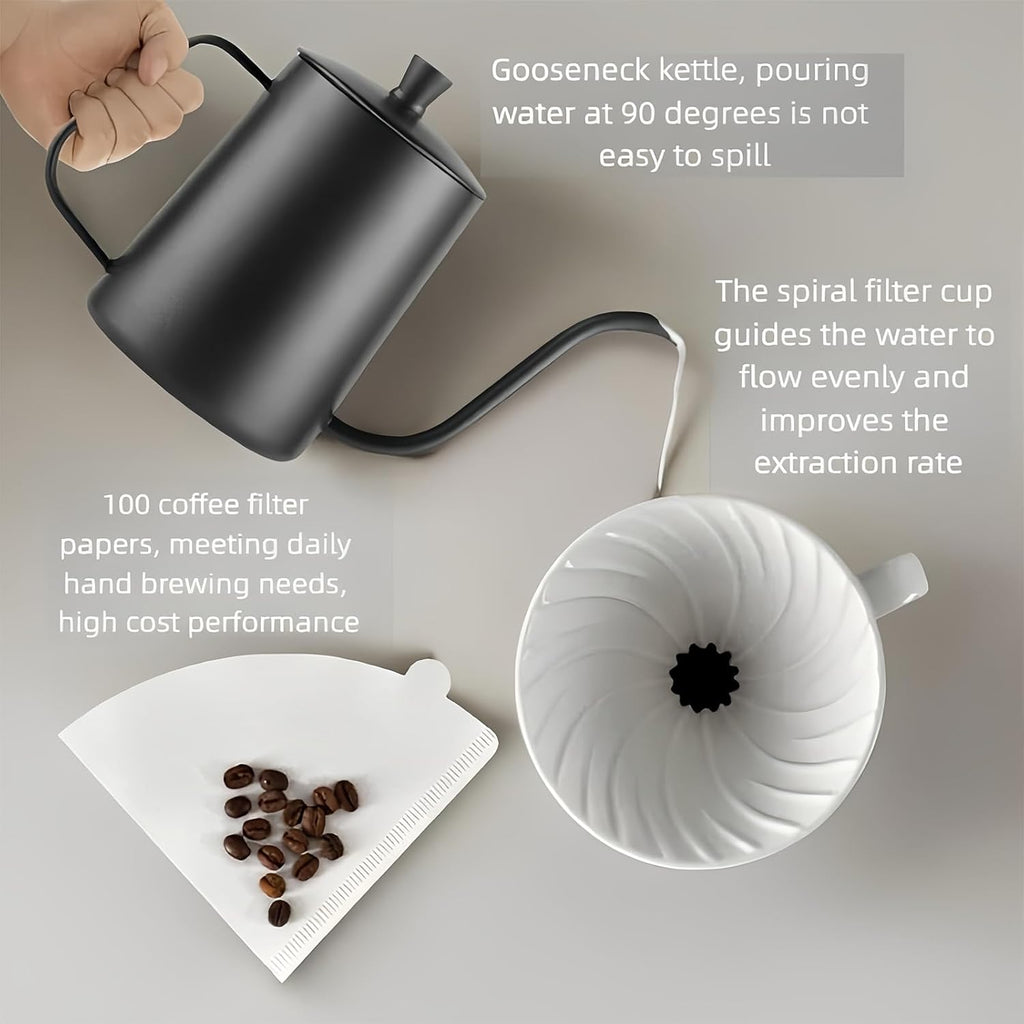 GeorgeSkid Pour Over Coffee Set – V60, Filters, Kettle, Scoop