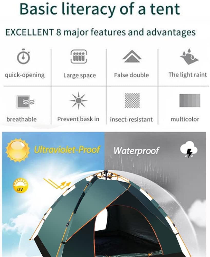 DMG Instant Camping Tent — 3-4 Person, Waterproof & UV-Proof, Green