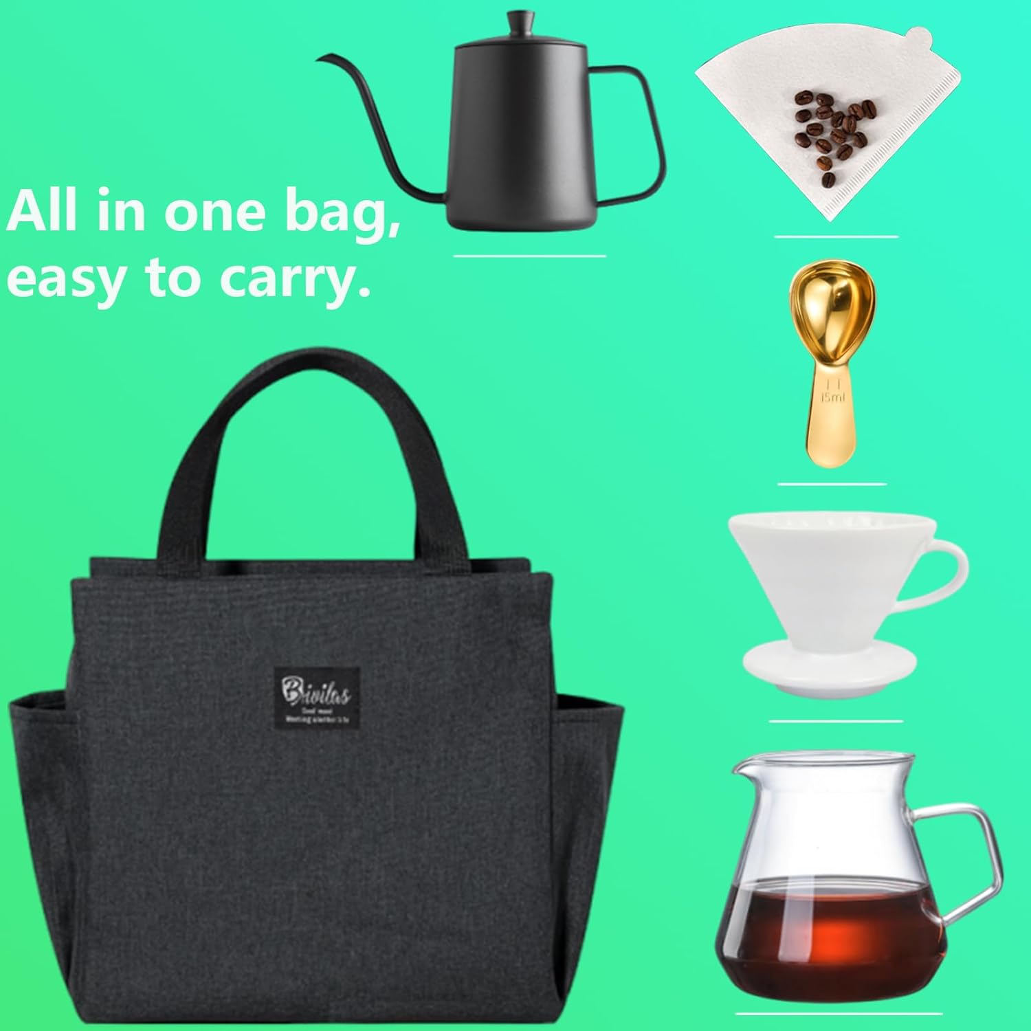 GeorgeSkid Pour Over Coffee Set – V60, Filters, Kettle, Scoop