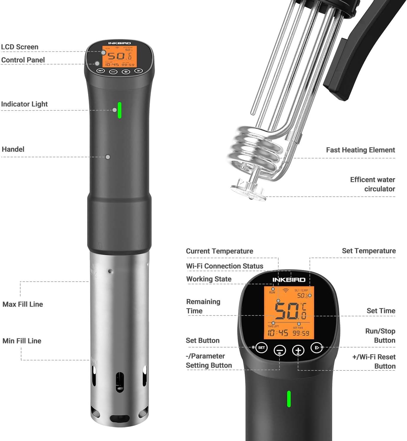 INKBIRD ISV-200W Sous Vide Cooker Wi-Fi 1000W