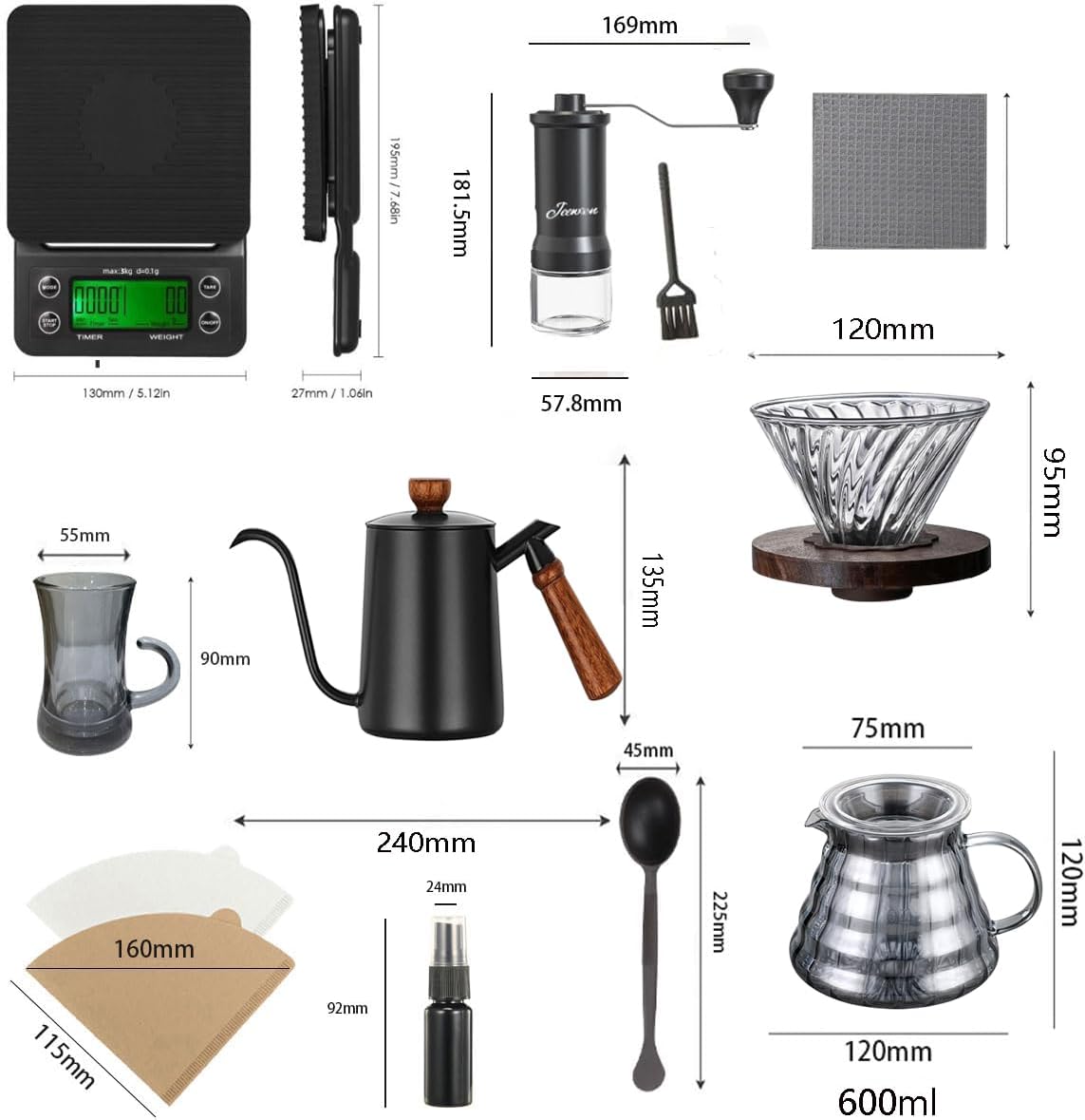 Portable V60 Pour Over Coffee Maker Set by Gevi