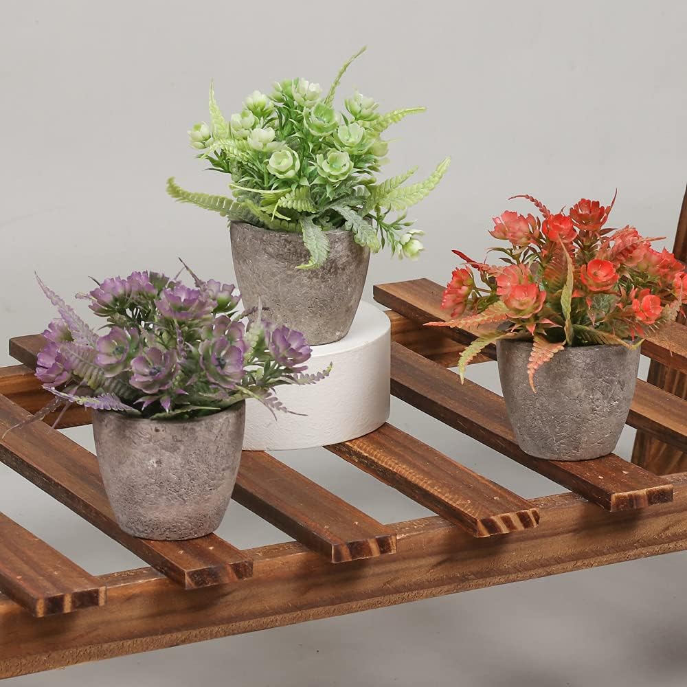 Mini Artificial Flower Shrubs — Set of 6 Green Decorative Pots