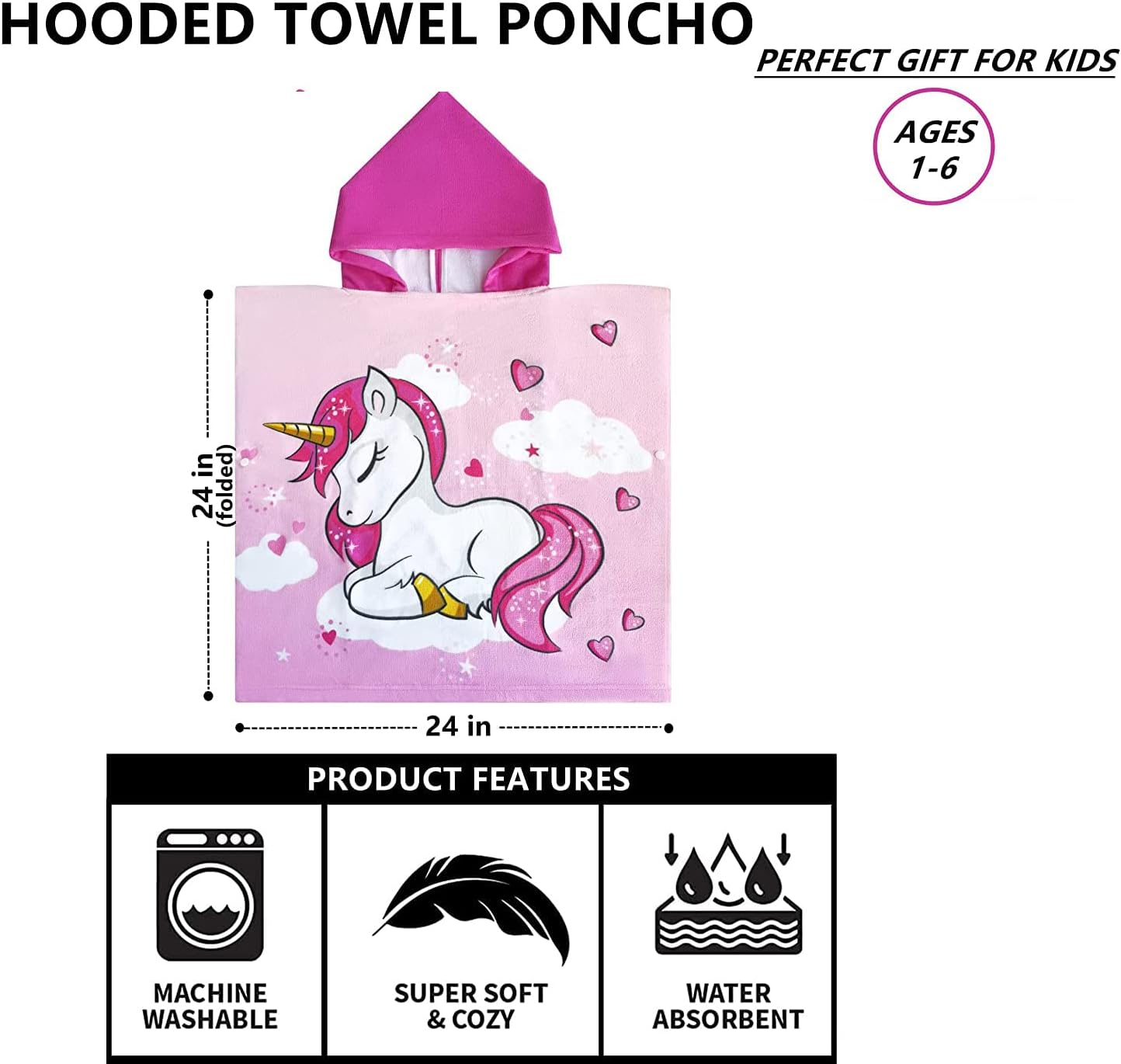 Soft Hooded Poncho Towel for Girls – 1 to 6 Years