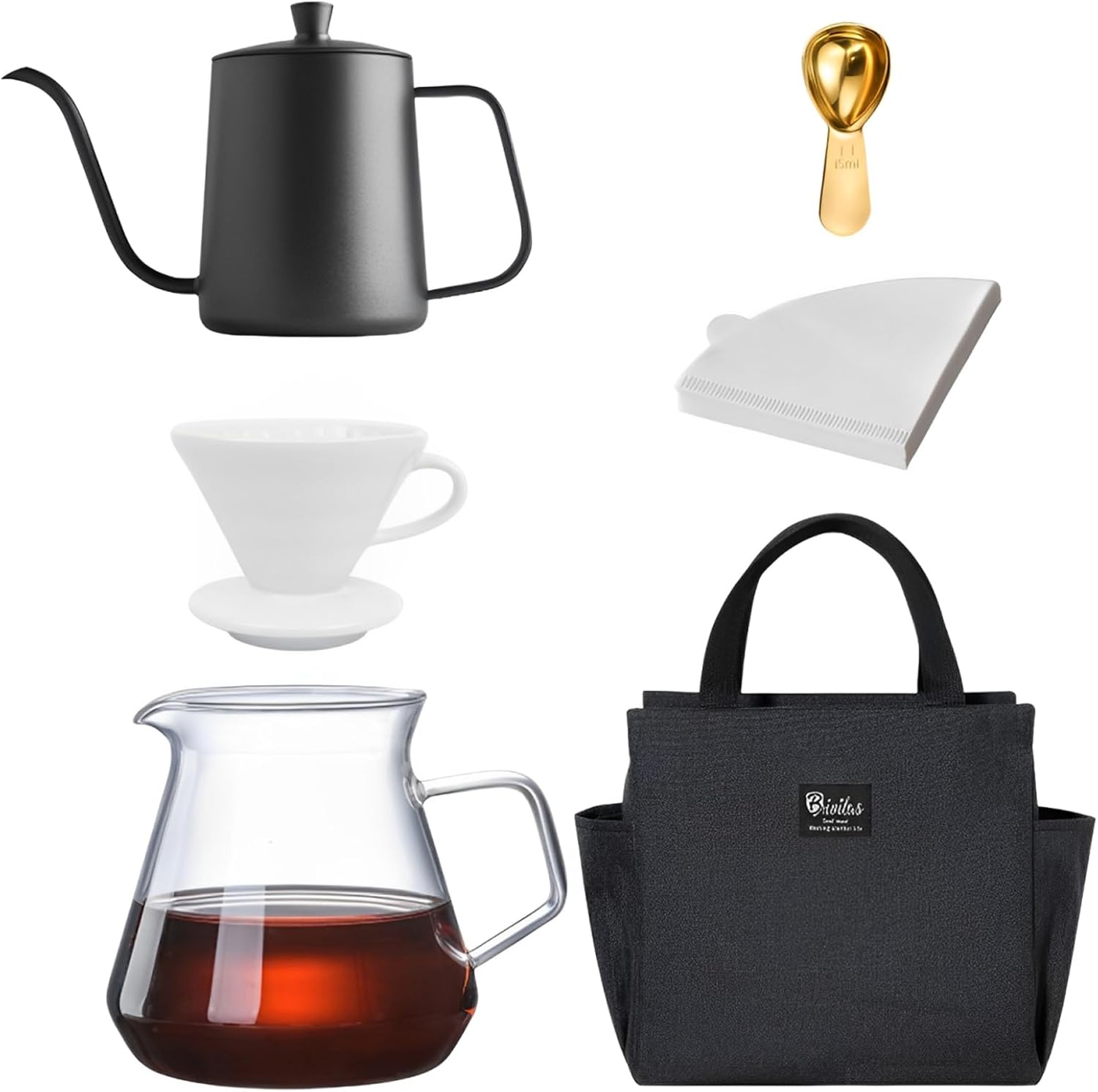 GeorgeSkid Pour Over Coffee Set – V60, Filters, Kettle, Scoop