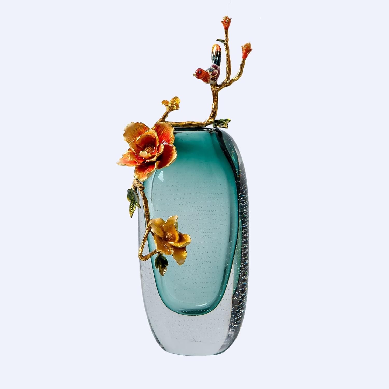 Luxury Chinese-Style Glass Flower Vase — Colorful Enamel, Thick Crystal Design