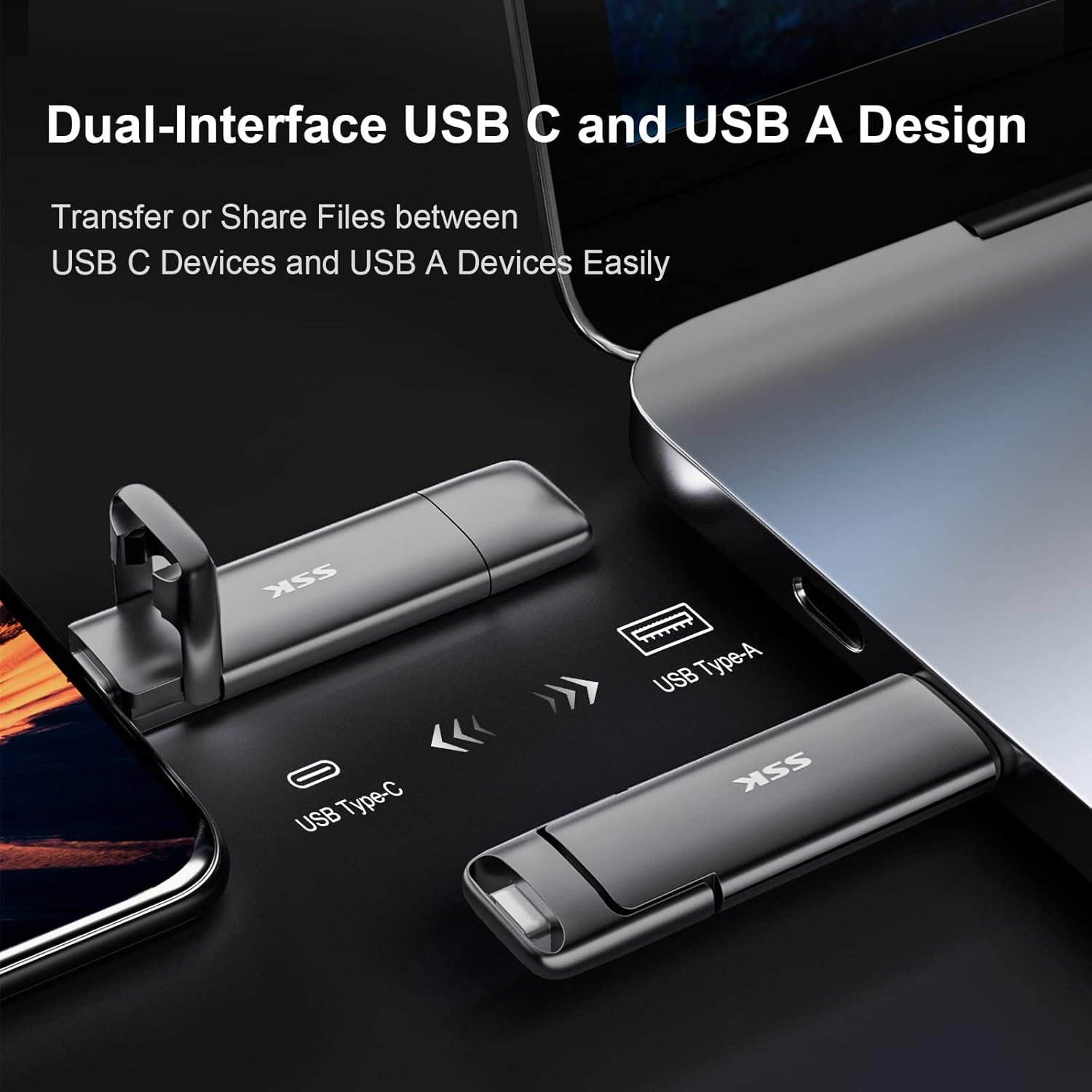 SSK 1TB Portable SSD — High-Speed USB-C & USB-A, Compact