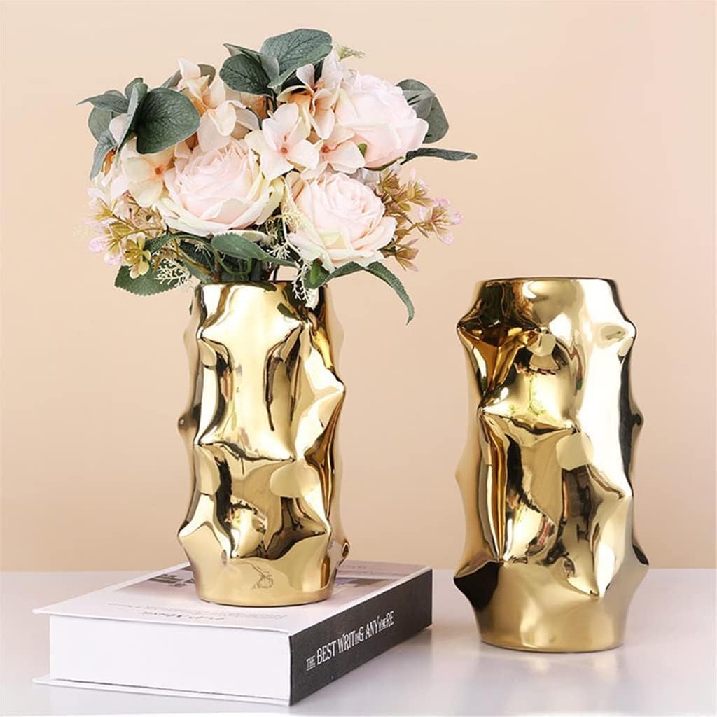 Jeuln Gold Ceramic Vase — Simple Decorative Planter Pot, Size L