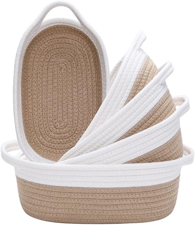 5-Piece Oval Cotton Rope Storage Basket Set, Brown