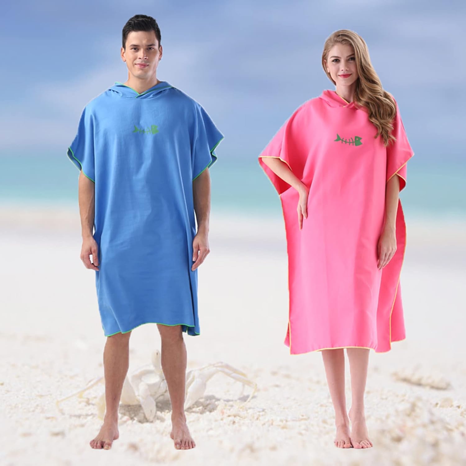 Morelean Quick-Dry Microfiber Beach Poncho — Hooded, Pink