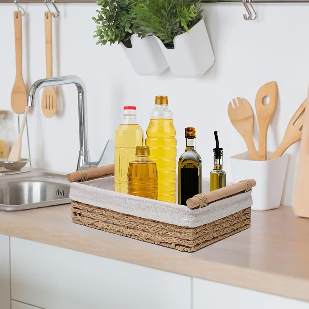 NEUB 2-Piece Woven Storage Baskets for Shelves and Tables, Beige