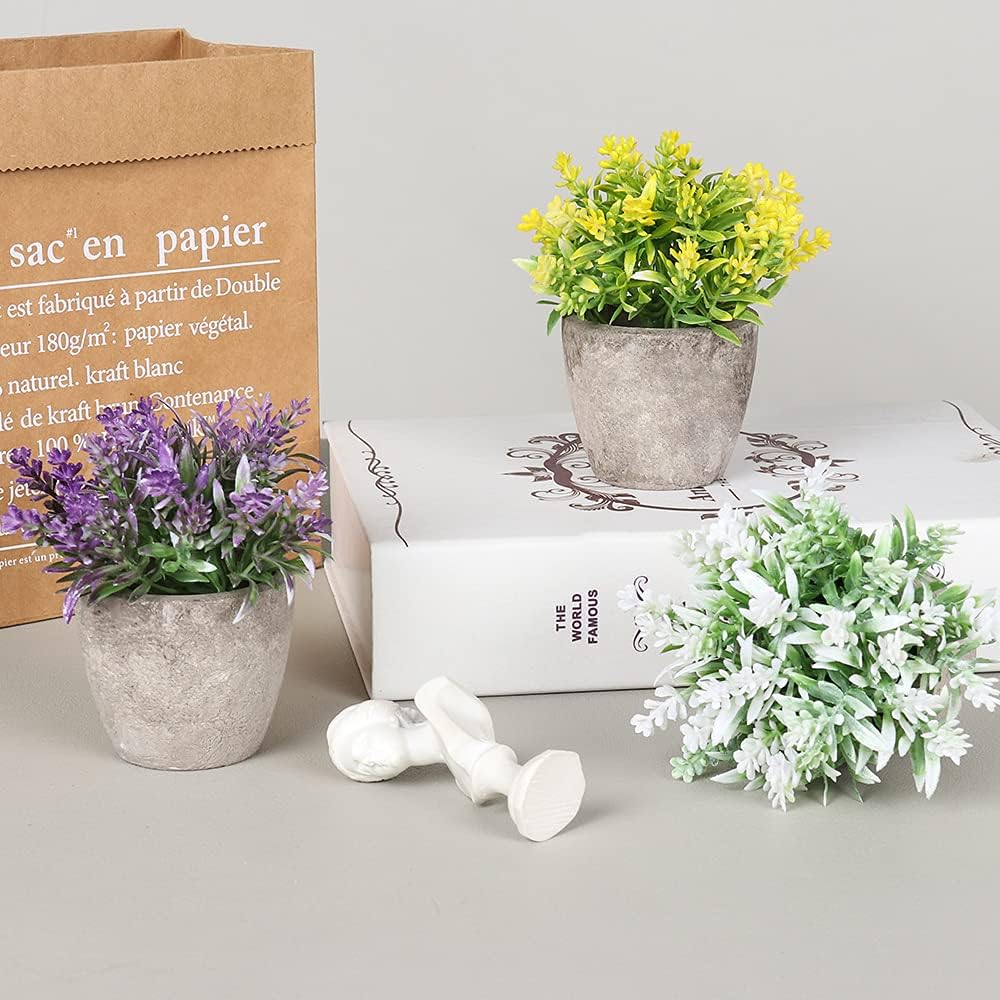 Mini Artificial Flower Shrubs — Set of 6 Green Decorative Pots