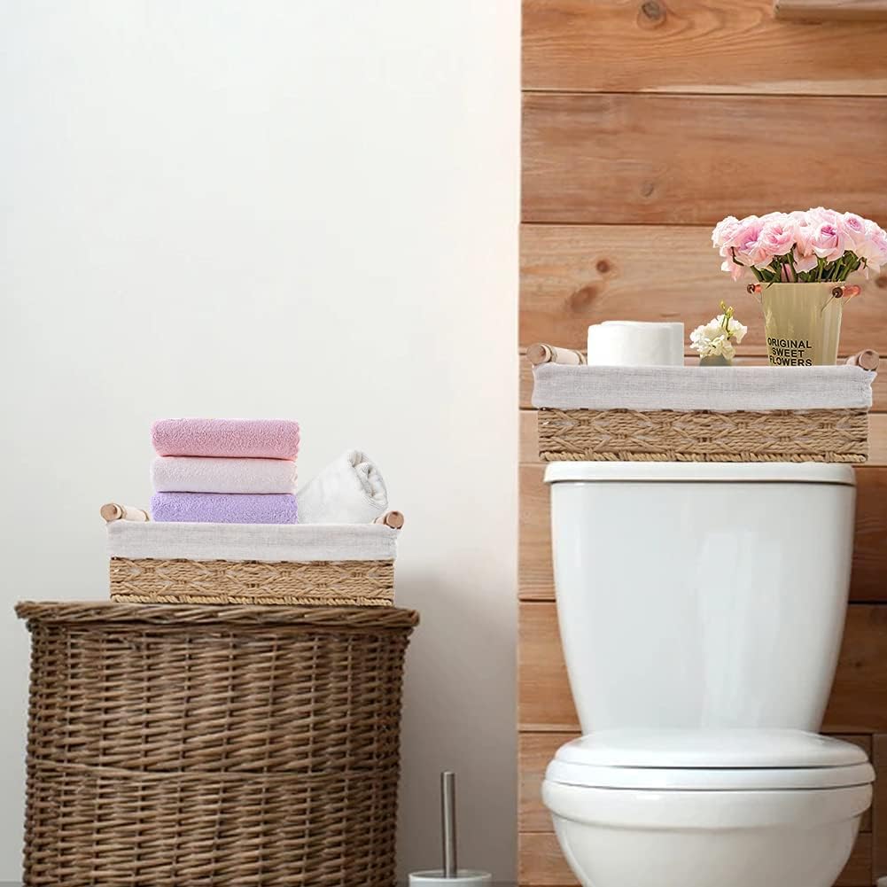 NEUB 2-Piece Woven Storage Baskets for Shelves and Tables, Beige