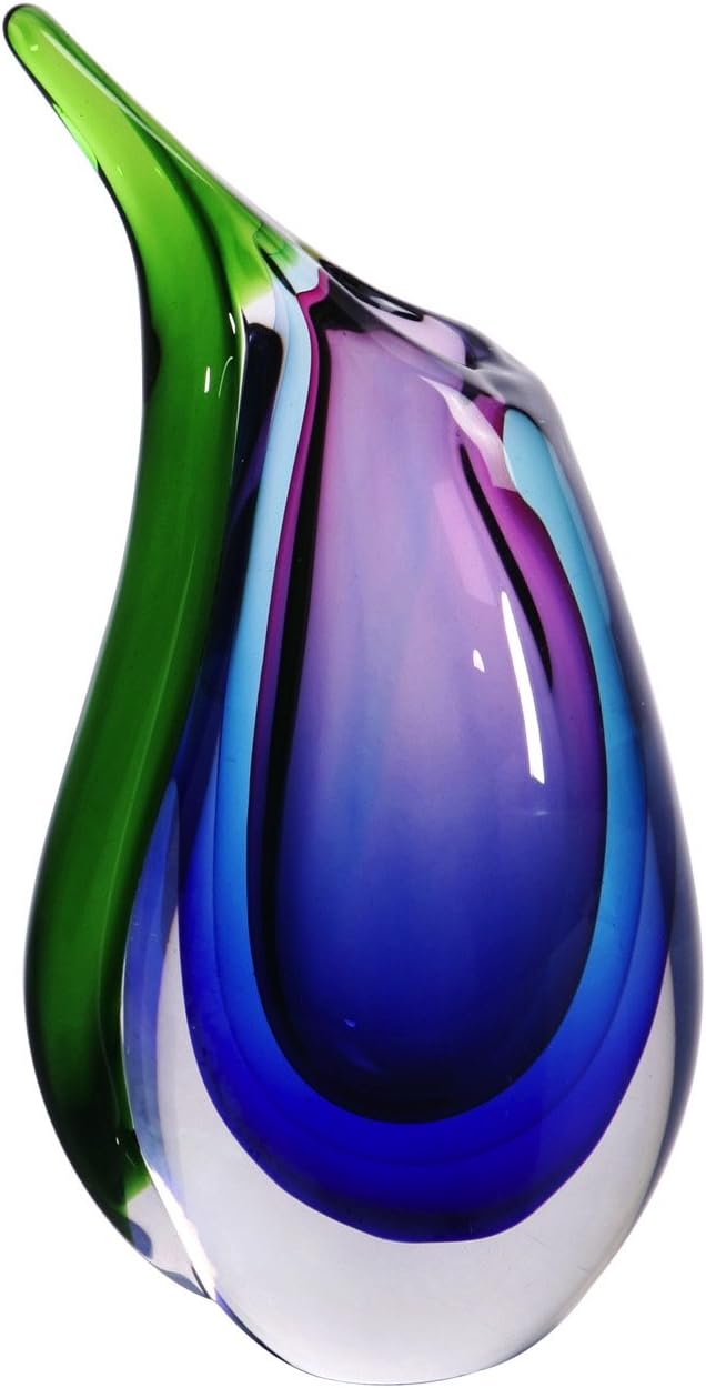 LuxuryLane Hand-Blown Sommerso Glass Vase — Teardrop Design, Multicolor, 24 cm
