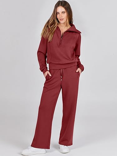 Enrabess Women's 2-Piece Lounge Set — Half-Zip Sweatshirt & Wide-Leg Pants