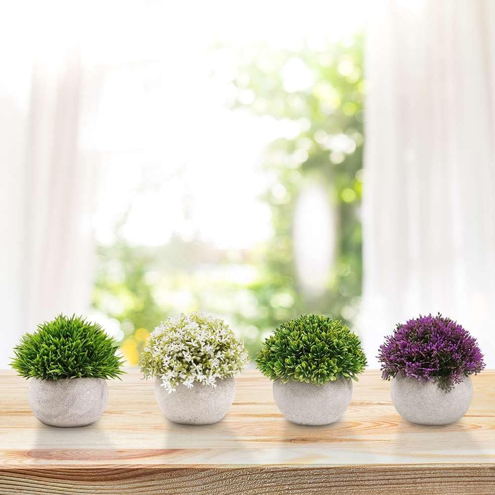 Artificial Topiary Shrubs — Set of 4 Small Green Pots