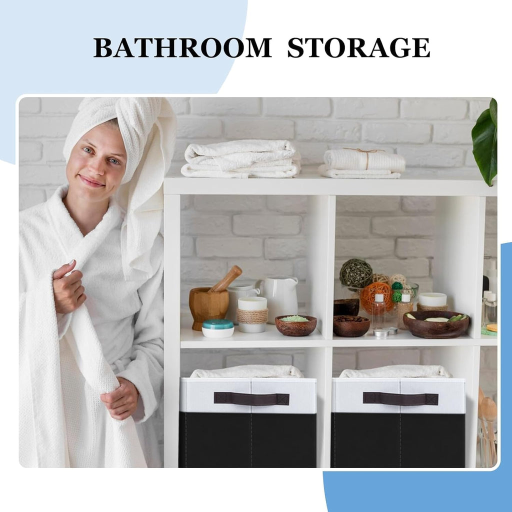 4-Pack Large Fabric Storage Baskets with Handles, Black